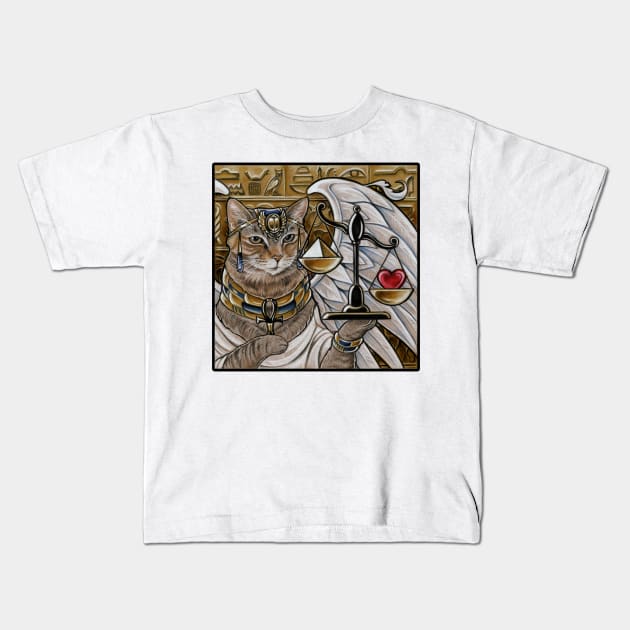 Egyptian Cat With Scale - Black Outlined Design Kids T-Shirt by Nat Ewert Art